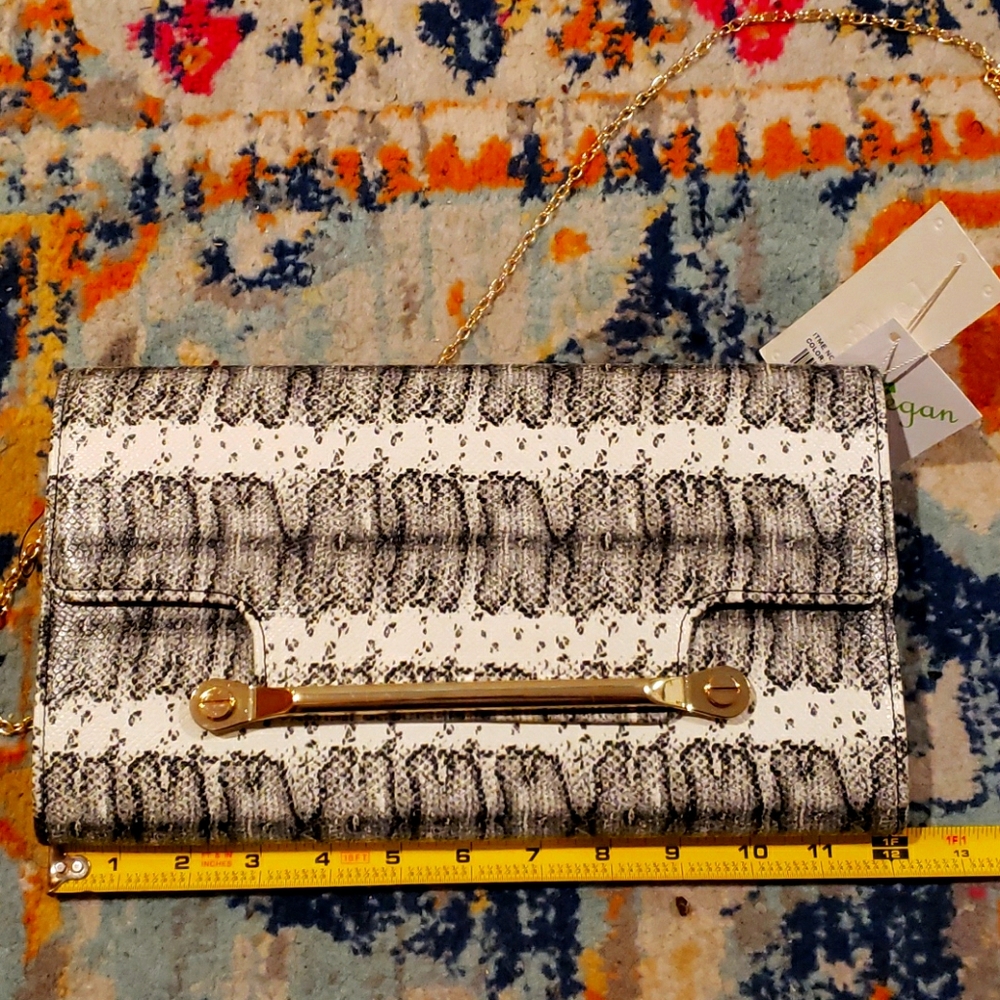 Vegan Snakeprint Clutch with Gold Chain Strap
